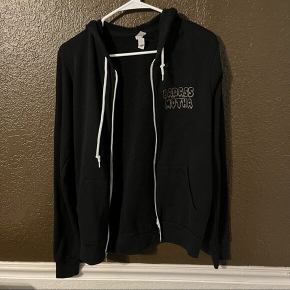 Black ‘Badass Motha’ Fleece Zip Down Hoodie by Her Little Wolves, Size Small - Picture 3 of 7